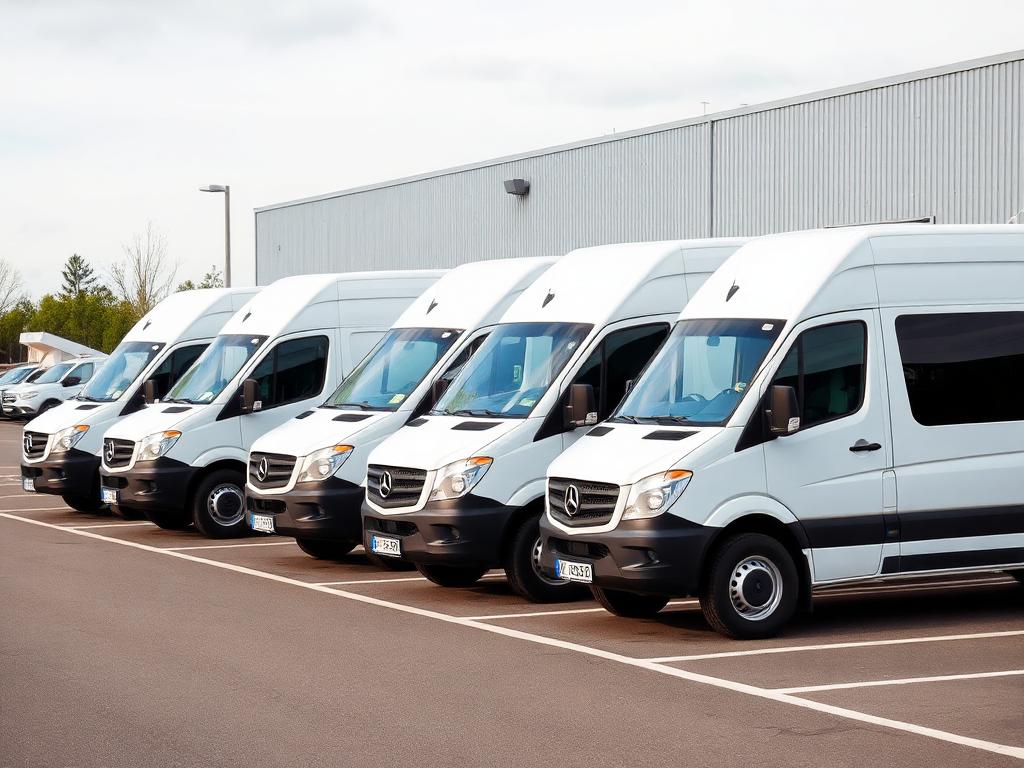 Beletterde bestelwagens op een rij