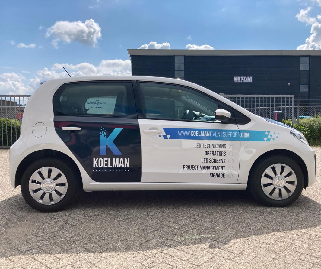Volkswagen up! met belettering voor Koelman Event Support
